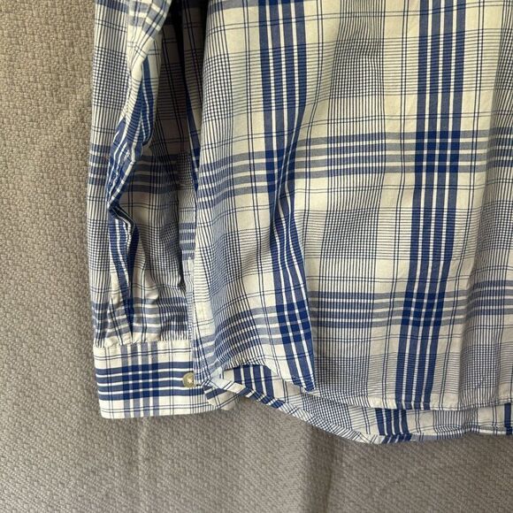 Express Large Fitted Long Sleeve Button-Front Shirt Blue White Plaid 16 - 16 1/2 - Picture 4 of 14